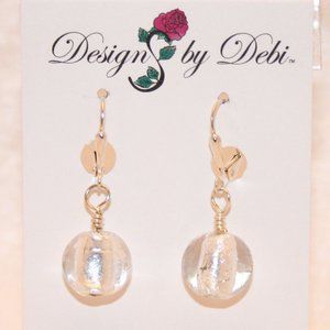 3/$25 Silver Foil Glass Round Leverback Earrings